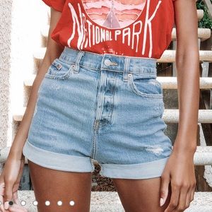 Dad's Girl Light Wash Distressed Denim High Rise Cuffed Shorts Daze Denim NWT